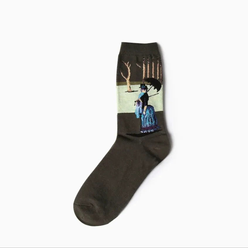 Van Gogh Mural Inspired Retro Men Socks 1 Pair Autumn Winter World Famous Oil Painting Series Funny Socks
