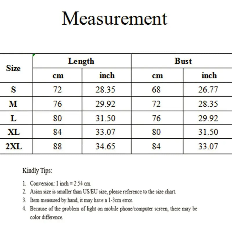 Bra size measurement chart showing S-2XL with length and bust measurements.