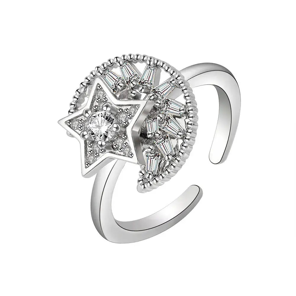 SMJEL Fidget Spinner Ring for Women Crystal Flower Eye Butterfly Animal Motifs Stress Relief Wedding Jewelry