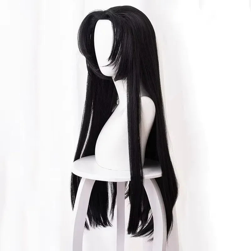 Kochou Kanae cosplay wig, long black synthetic hair, heat-resistant for Demon Slayer cosplay