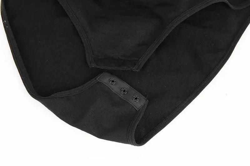 Men's black shapewear bodysuit with snap-crotch closure
