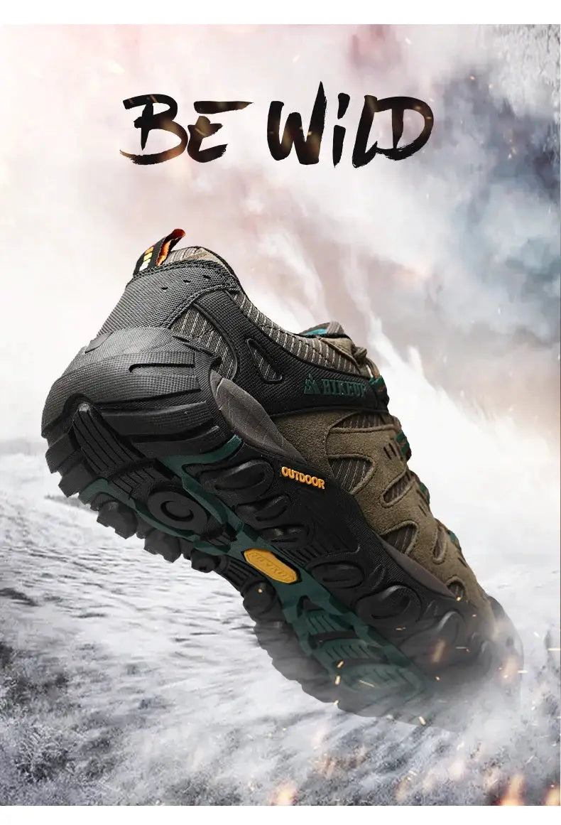 HIKEUP men's suede leather hiking shoes with rugged wear-resistant outsole for outdoor trekking and hunting