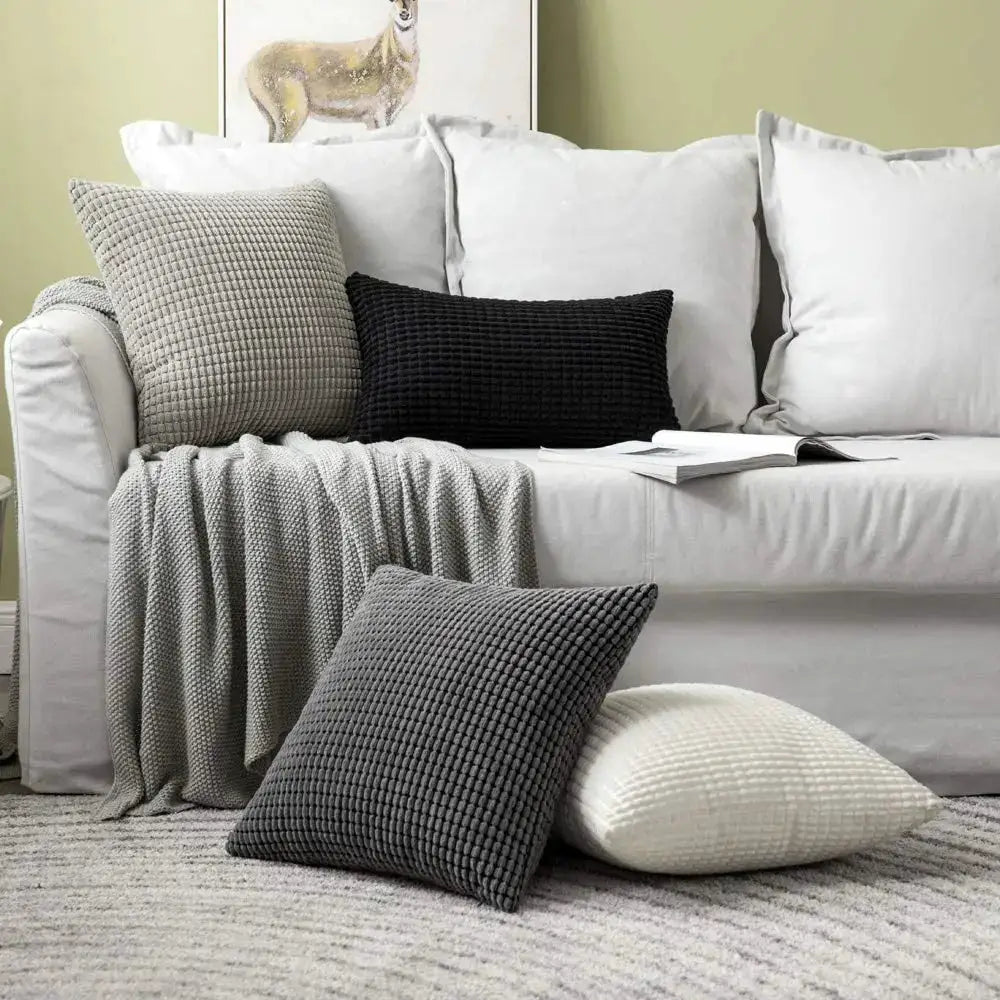 Corduroy Big Corn Kernel Plush Cushion Cover by Simples Market; gray and black sofa pillow covers for home decor
