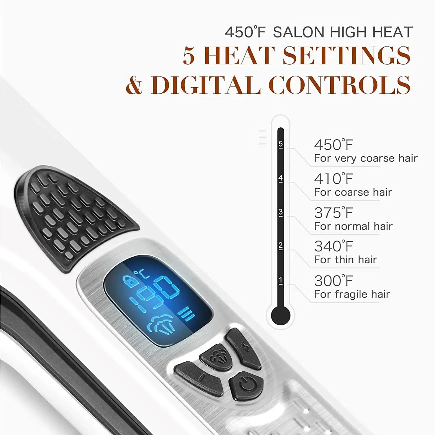 Professional steam hair straightener with digital controls, 5 heat settings, ceramic tourmaline plates — Simples Market