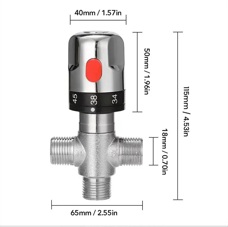 Brass thermostatic mixing valve for shower faucet by Simples Market with chrome finish and adjustable dial
