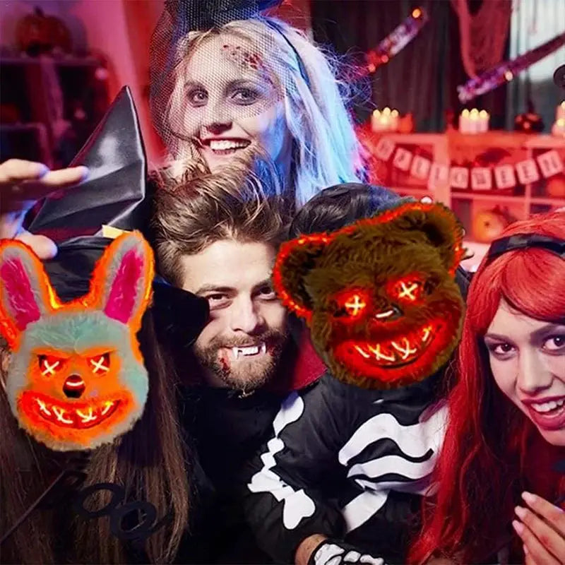 LED Light Halloween Cosplay Full Face Mask Horror Cartoon Rabbit Bear