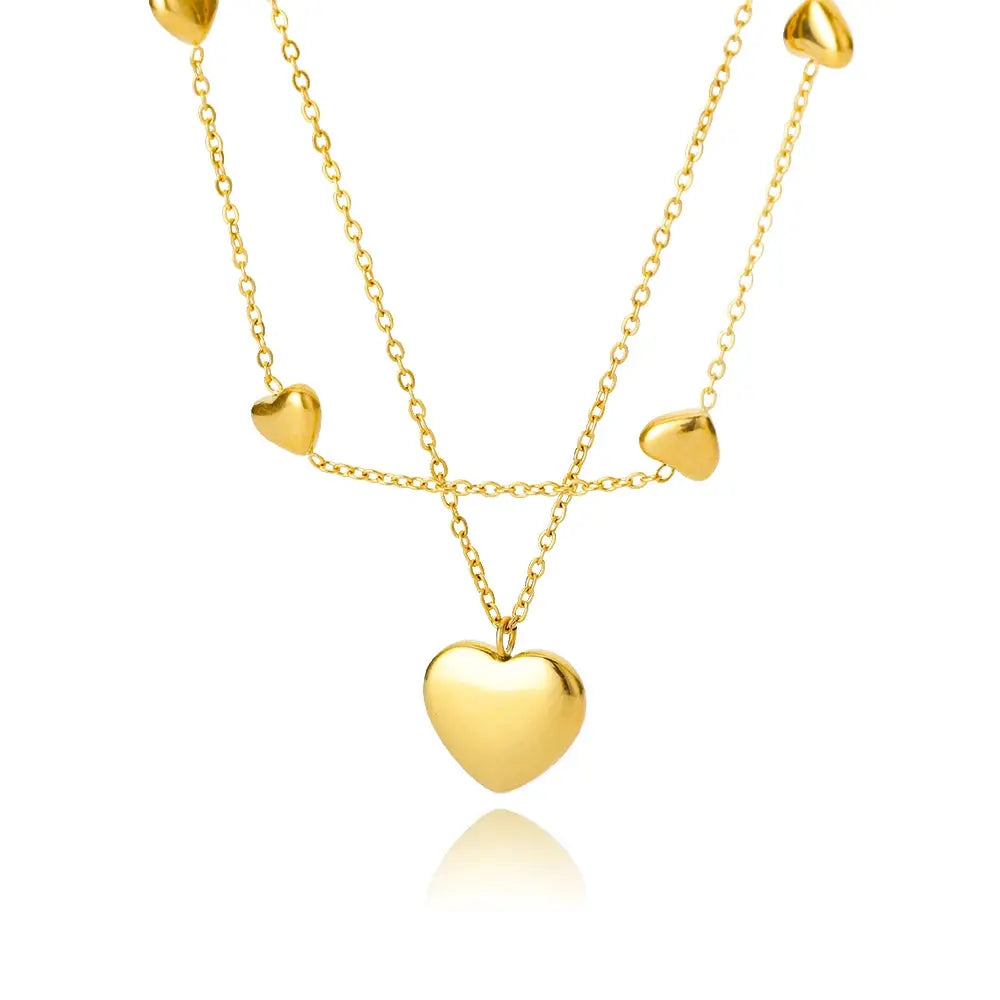 Heart Necklace For Women Stainless Steel Gold Plated Chain Zircon Heart Pendant Choker Wedding Boho Jewelry Gift