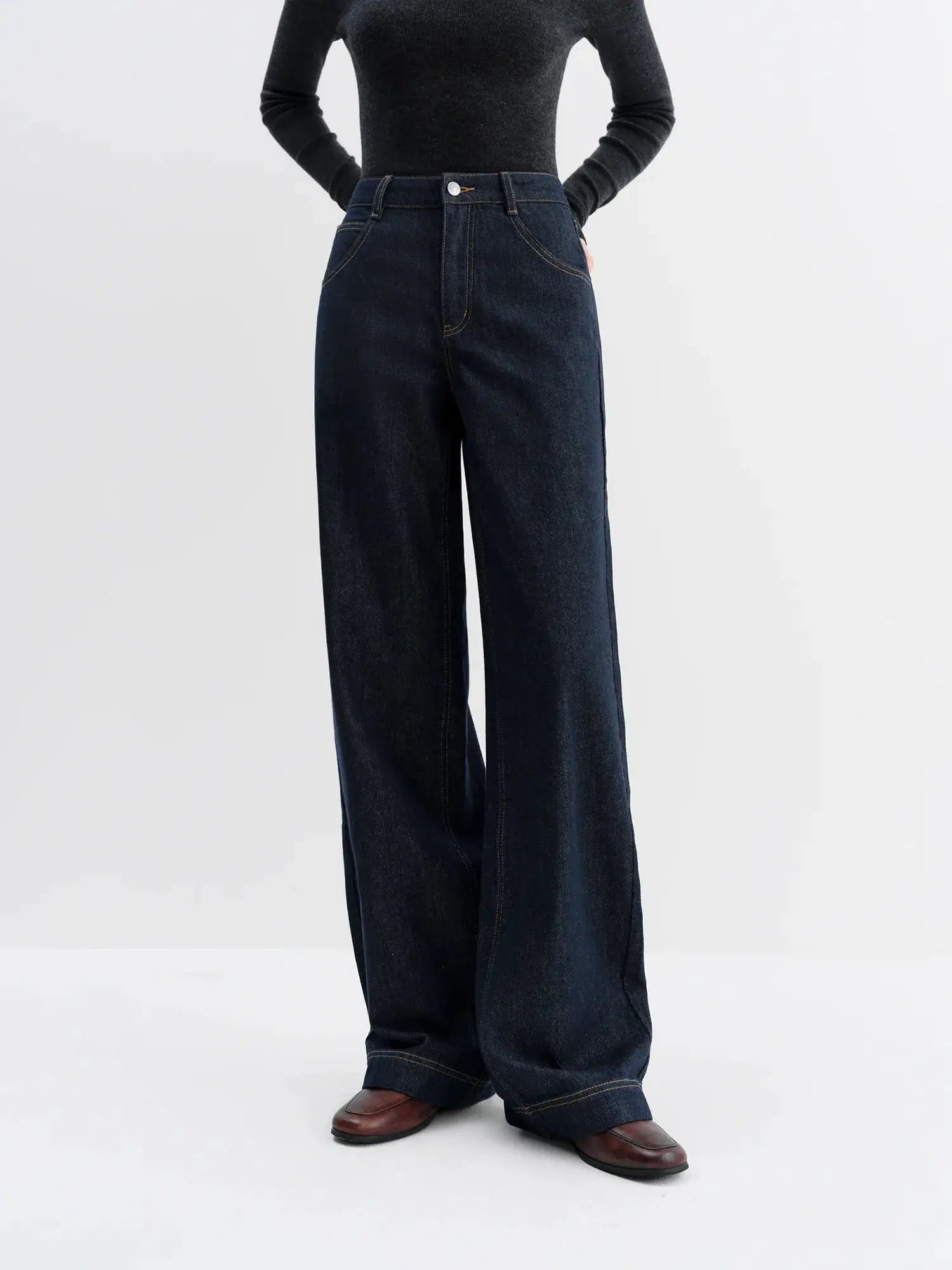 FSLE Straight High Waist Jeans For Women Korean Style Winter Versatile