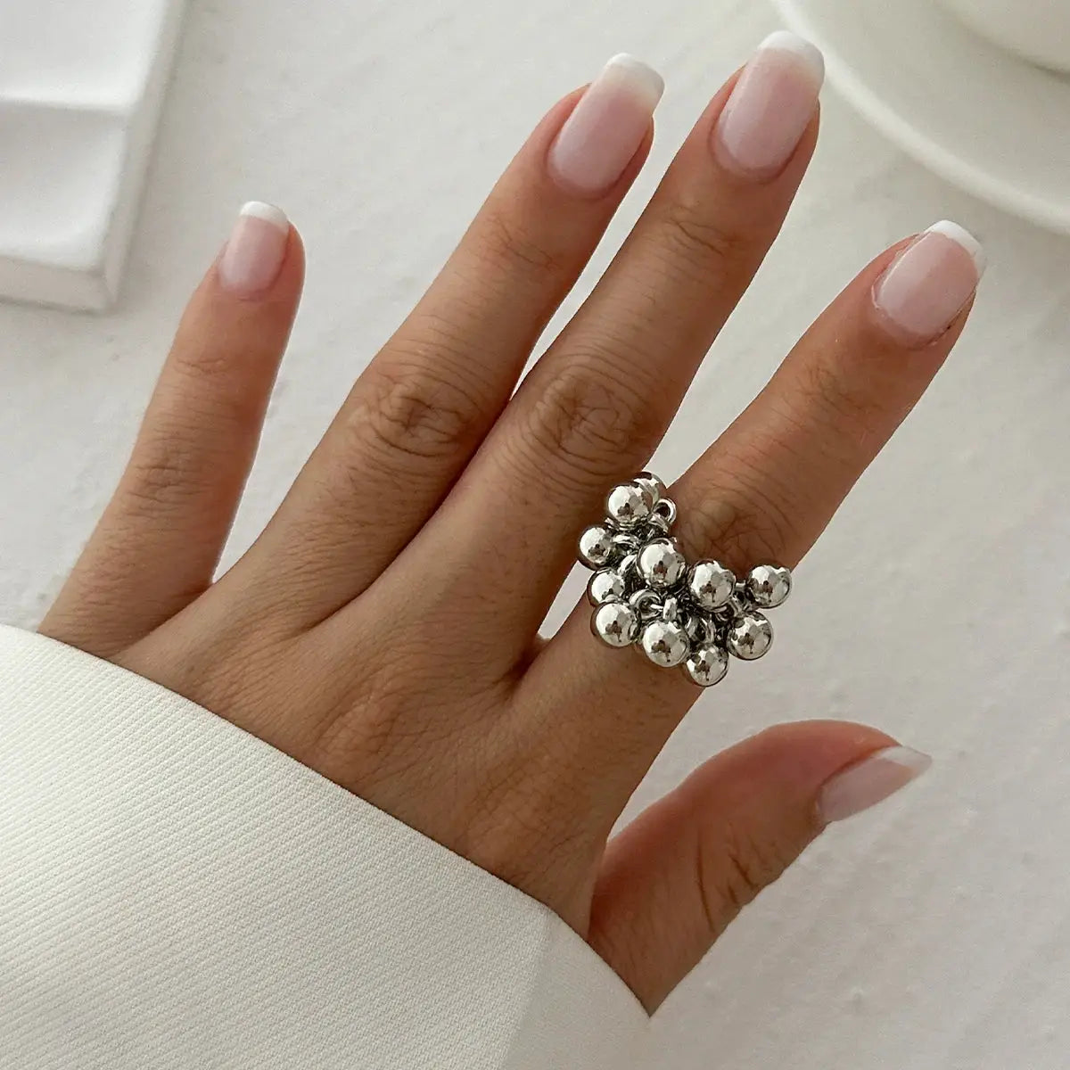 IngeSight.Z CCB Small Ball Ring Unisex Punk Jewelry Irregular Geometric Metal Opening Ring for Women Men Couple