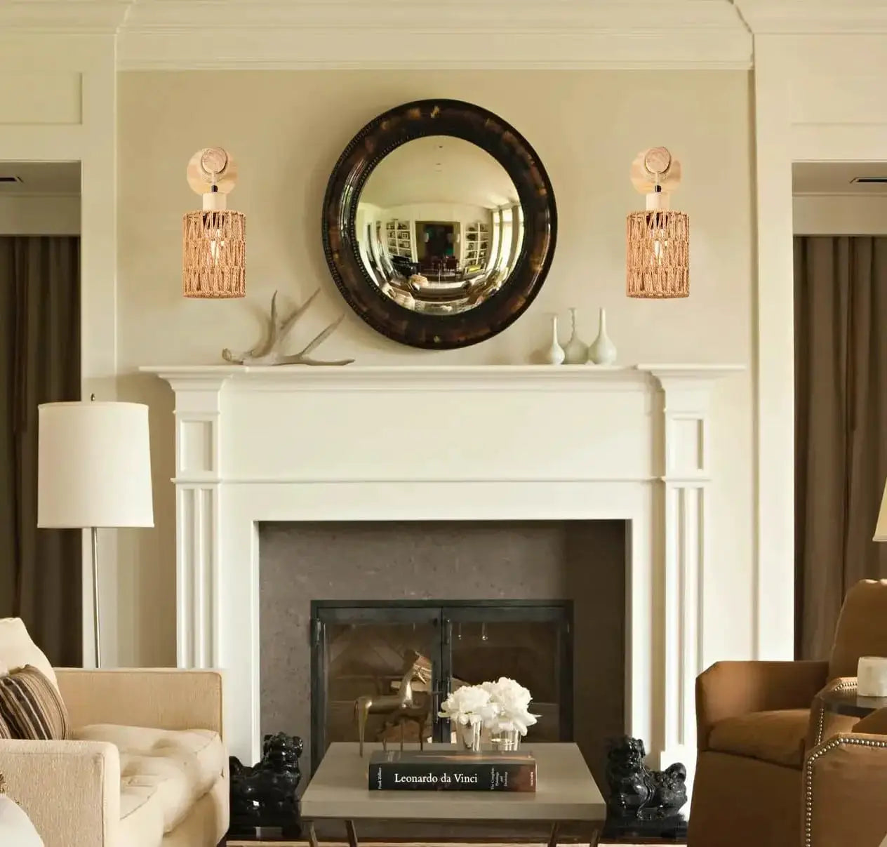 Simples Market hemp rope cylindrical wall lamps (2) in natural beige for farmhouse decorative lighting
