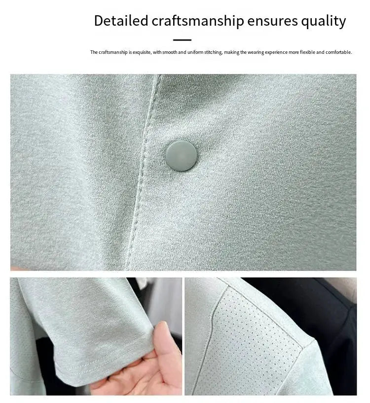 Simples Market men's light grey short-sleeve polo shirt with matte button and perforated shoulder panel