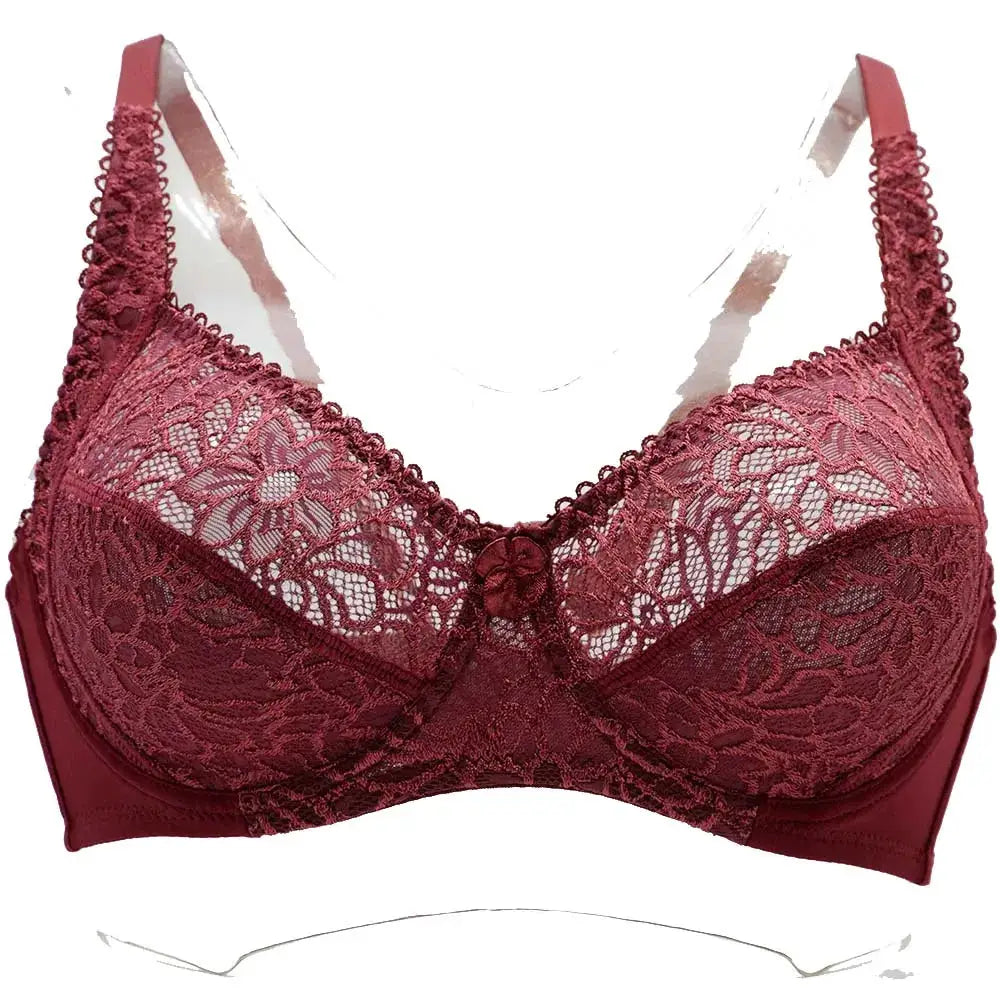 Plus-size red lace underwire bra from Simples Market, C–F cup.
