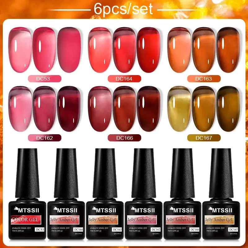 MTSSII 6pc jelly gel nail polish set with assorted soak-off UV colors