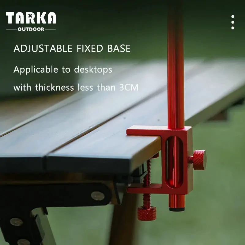 TARKA Outdoor clamp-on light hanger for desktops, red metal base with adjustable direction and length