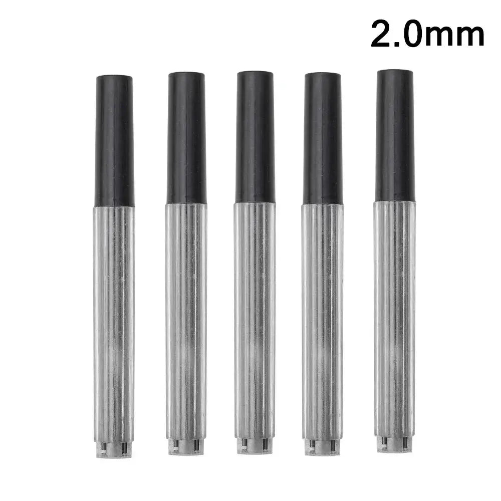 Simples Market metal mechanical pencil set, 5 silver ribbed lead holders with black caps (2.0mm)