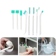 9-piece cleaning brush set by Simples Market with turquoise bristles for bottles, windows and crevices