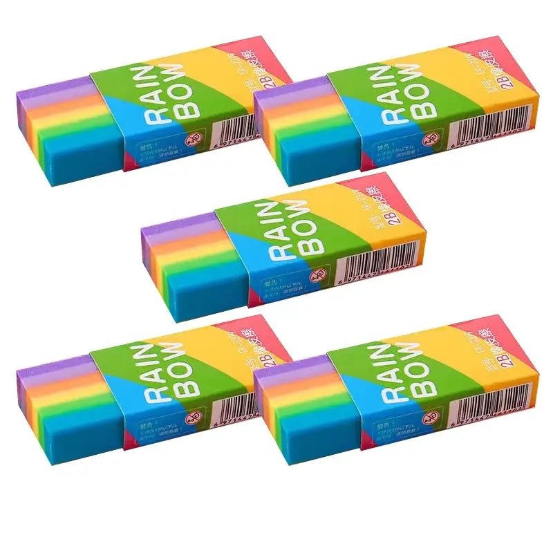 Simples Market 6-pack rainbow pencil erasers, soft PVC.