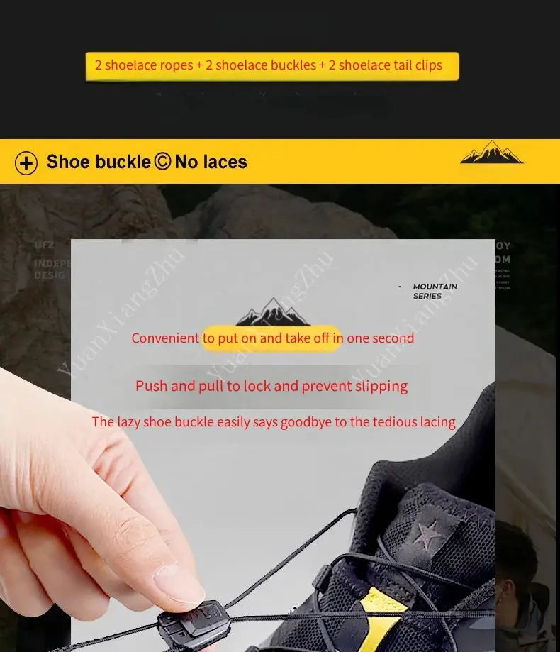 No-tie round shoelaces with buckle for running sneakers; black laces shown on a black sneaker.
