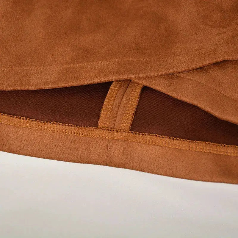 Suede mini skirt by Simples Market, brown high-waisted with visible waistband stitching
