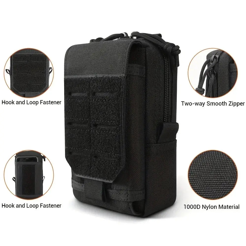 Simples Market black tactical Molle waist pouch for outdoor EDC, 1000D nylon with hook-and-loop fasteners.