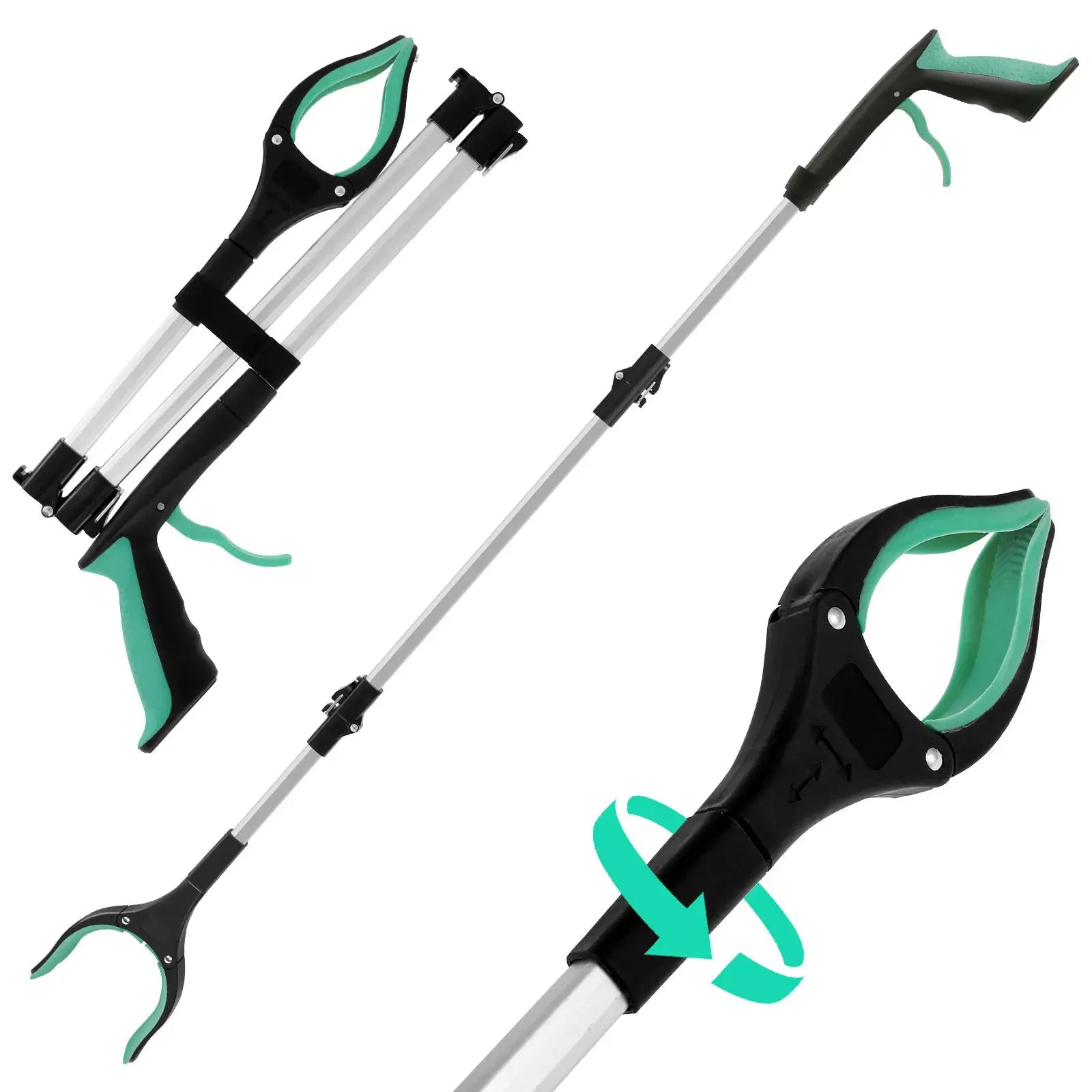 Foldable litter picker by Simples Market with non-slip jaws and green/black telescoping shaft