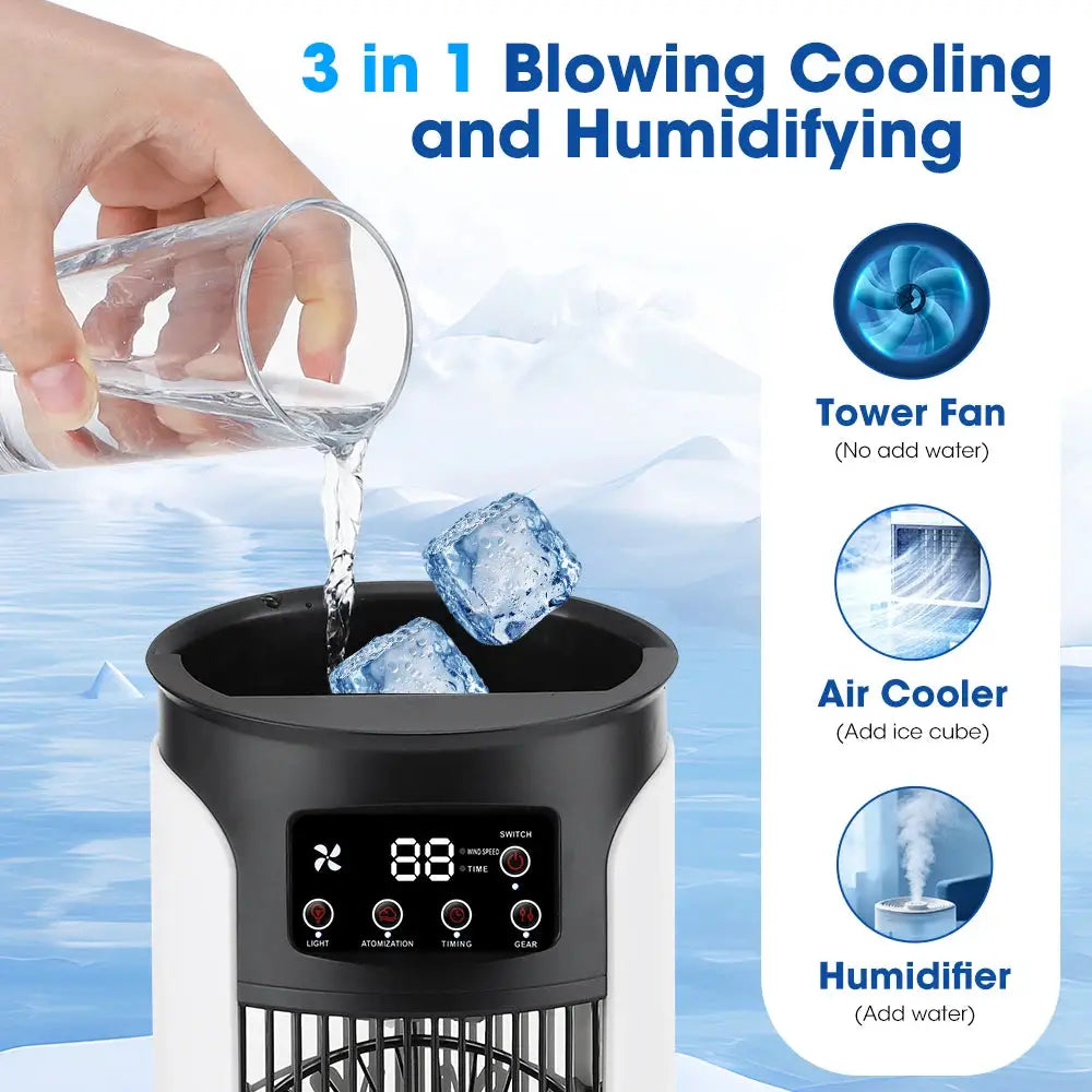 Simples Market portable air conditioner fan with 6 speeds, USB desktop cooler, misting humidifier and LED display