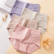 4-pack women's high-waist cotton panties in lavender, beige, gray, and pink