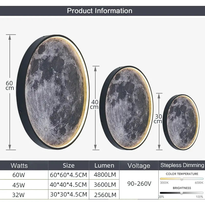 LED Moon Wall Lamp by Simples Market; 3 sizes with remote dimming for romantic modern bedroom decor