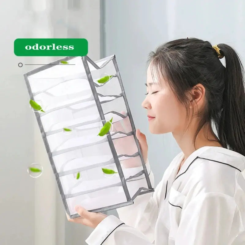Simples Market odorless organizer hanging wardrobe box for underwear and socks, gray frame with clear mesh pockets