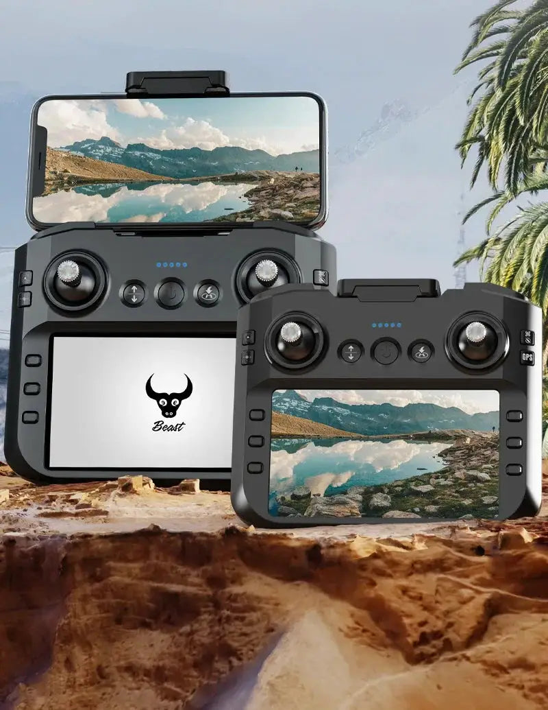 Two black Lenovo SG901 MAX drone remotes with large built-in screens; Beast logo visible.