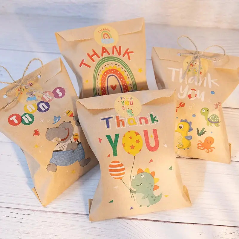 Kraft paper gift bags by Simples Market, 24-pack with rainbow dinosaur designs for thank-you party favors