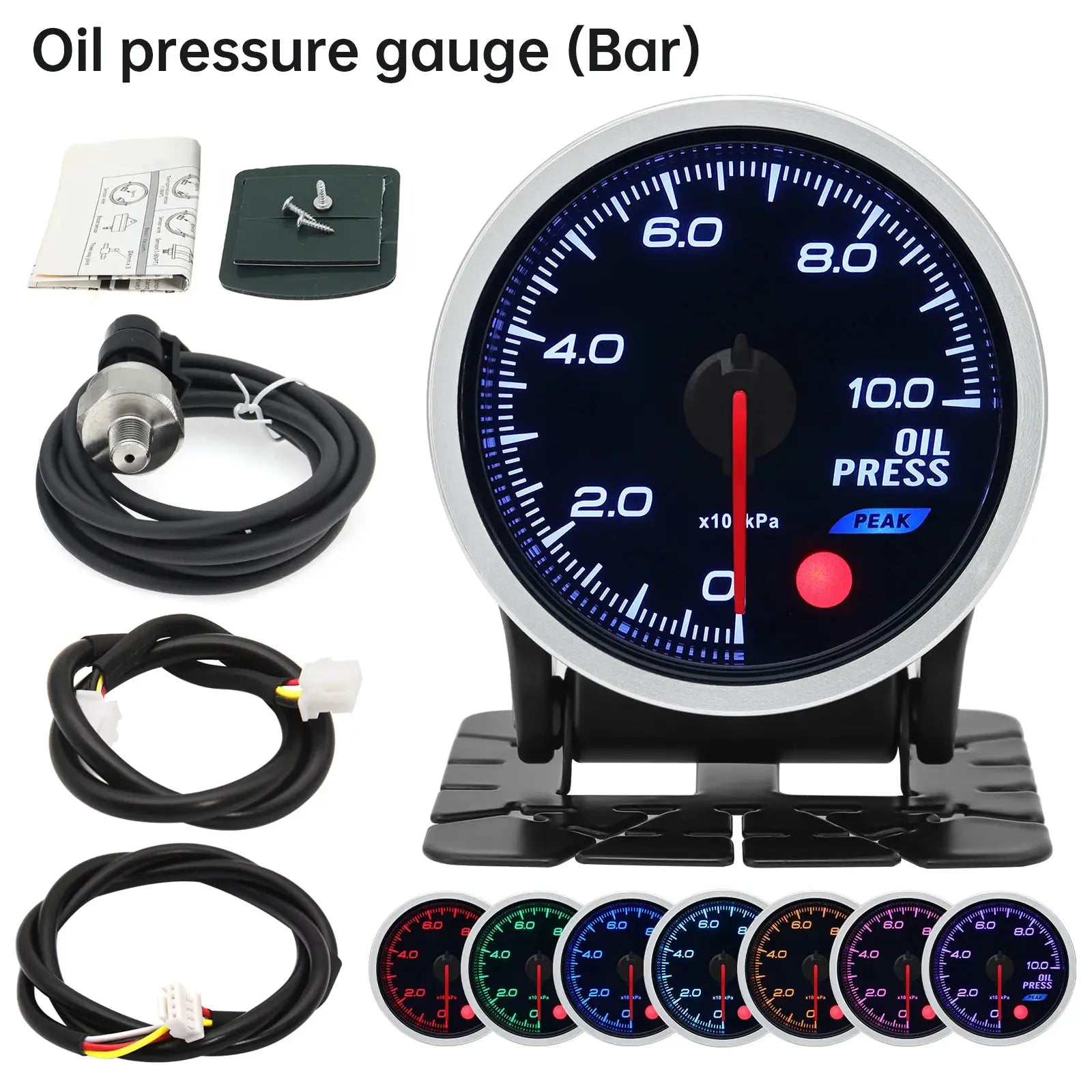 Oil pressure gauge kit by Simples Market, universal 12V 52mm with blue backlit dial and mounting hardware