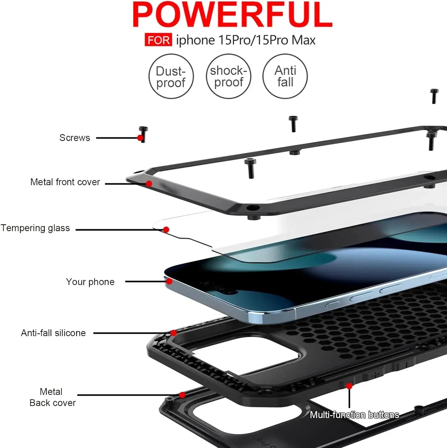 Rugged aluminum iPhone tank case by Simples Market with tempered glass screen film