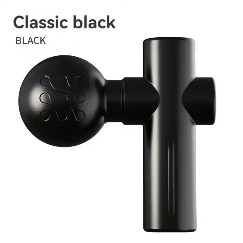 Mini massage gun fascia machine in classic black with round ball head and handheld rod design