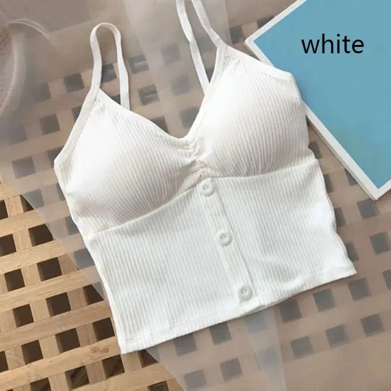 Aurora Threads Women Knitted Tank Top Strap Vest With Button Medium Stretch Polyester Knit Casual Breathable Fit
