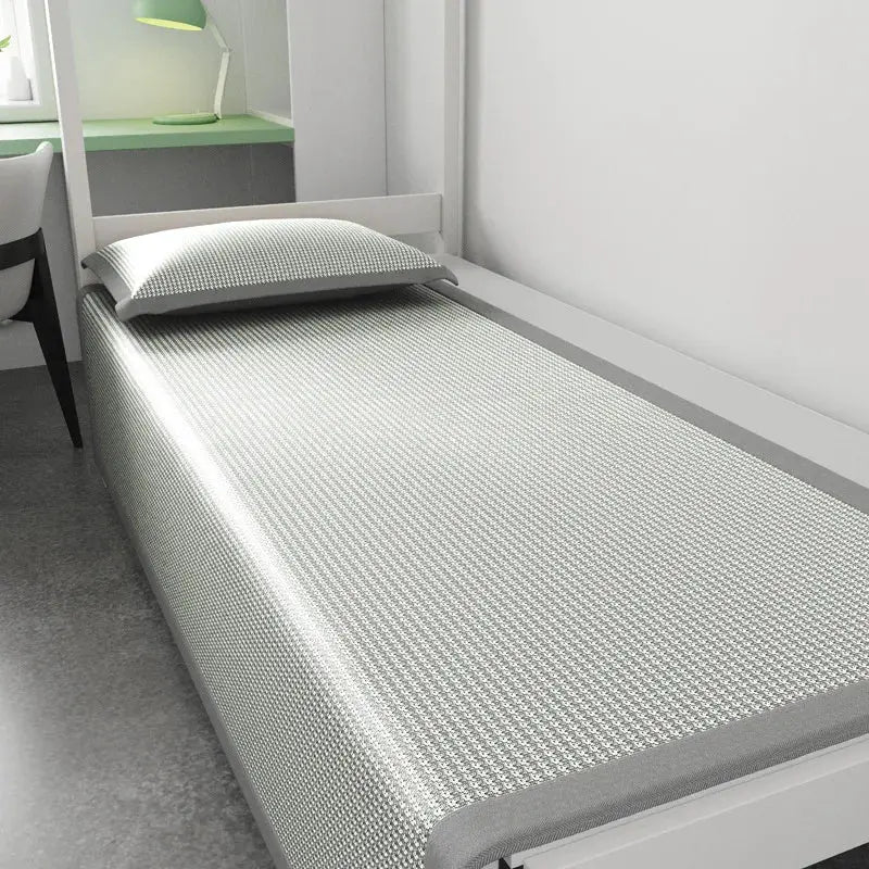 Ice Silk sleeping mat for dorm bed with grey jacquard cooling cover
