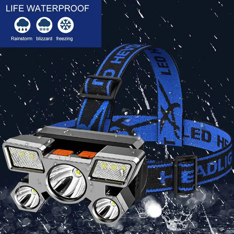 Usb Portable Rechargeable Headlamp With Built In Battery And 5 Led Headlight For Fishing Hiking And Working Light