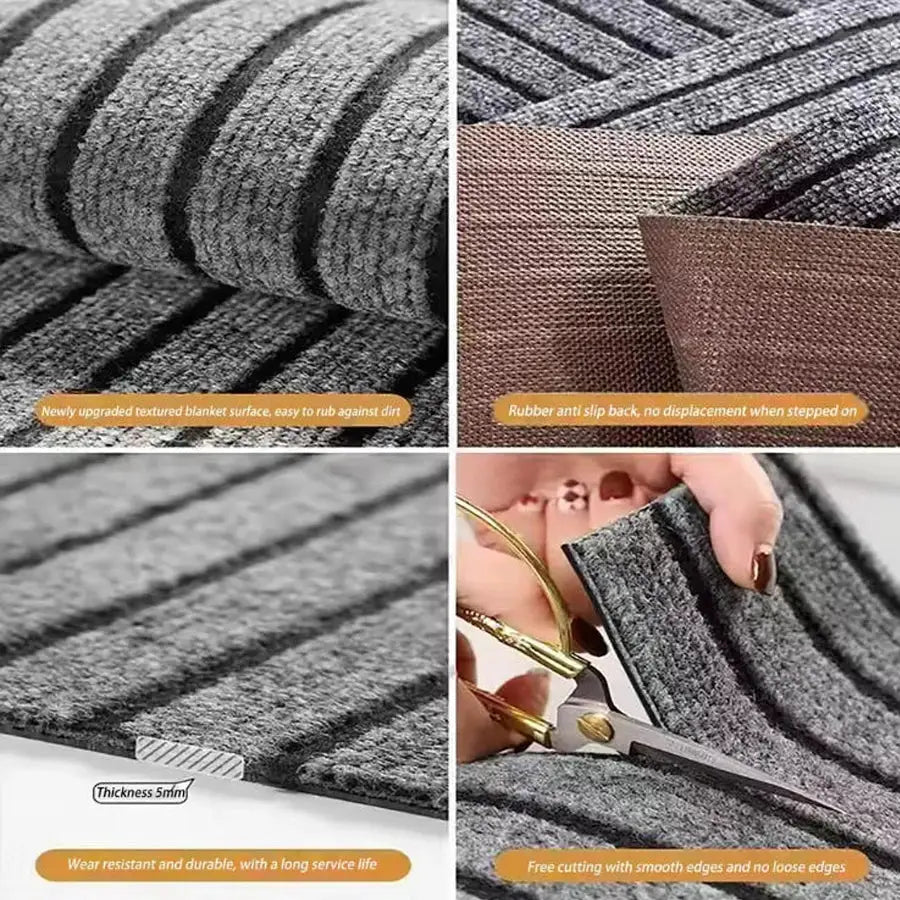 Simples Market polyester striped kitchen floor mat, grey with black stripes, non-slip with rubber backing, 5mm thick