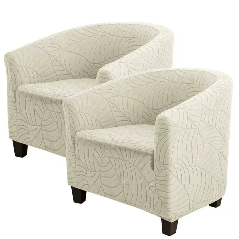 Elastic club chair slipcovers with leaves jacquard pattern, beige, pair of chairs by Simples Market.