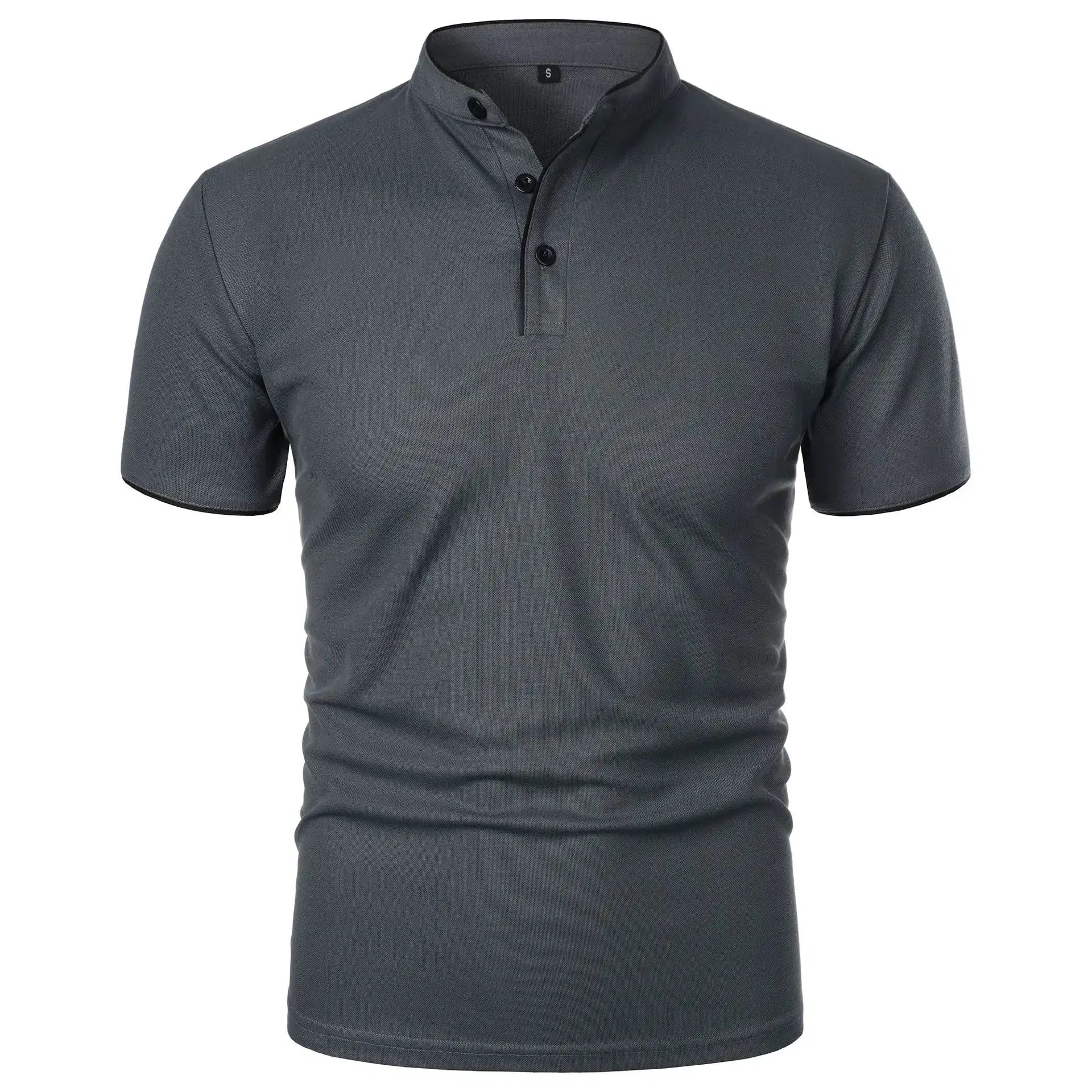 Summer Men Short Sleeve Collared Polo Shirt Breathable Solid Color Casual Loose Fit Splice Top