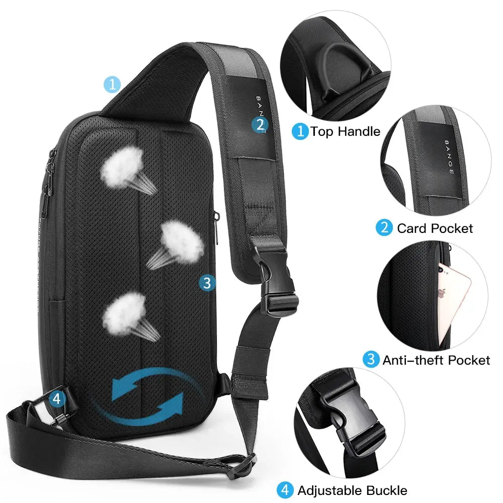 Bange New Oxford waterproof chest bag; black crossbody with top handle and adjustable strap, large capacity