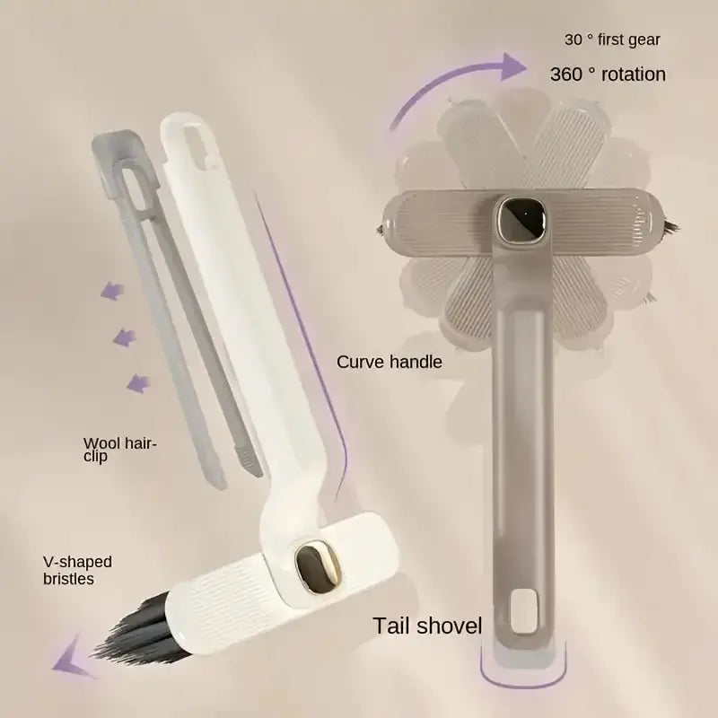 4-in-1 360° rotating hard-bristle scrubber by Simples Market with clip scraper for bathroom and kitchen floors
