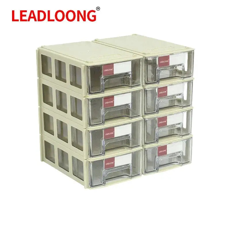 Leadloong 8-drawer screw parts crafts organizer, beige plastic mini drawer bin with clear fronts, 14x9x4 cm.