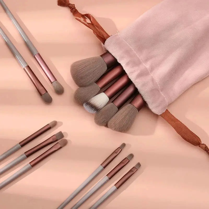 GlamourGlow 13 Piece Makeup Brush Set Soft Nylon Bristles for Flawless Eye Shadow Foundation and Blush