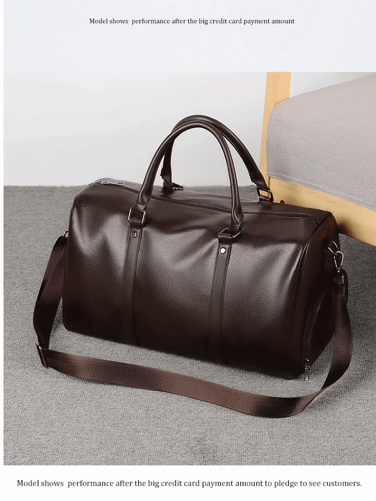 Duffel bag by Simples Market, brown PU leather, large-capacity, waterproof sports travel bag