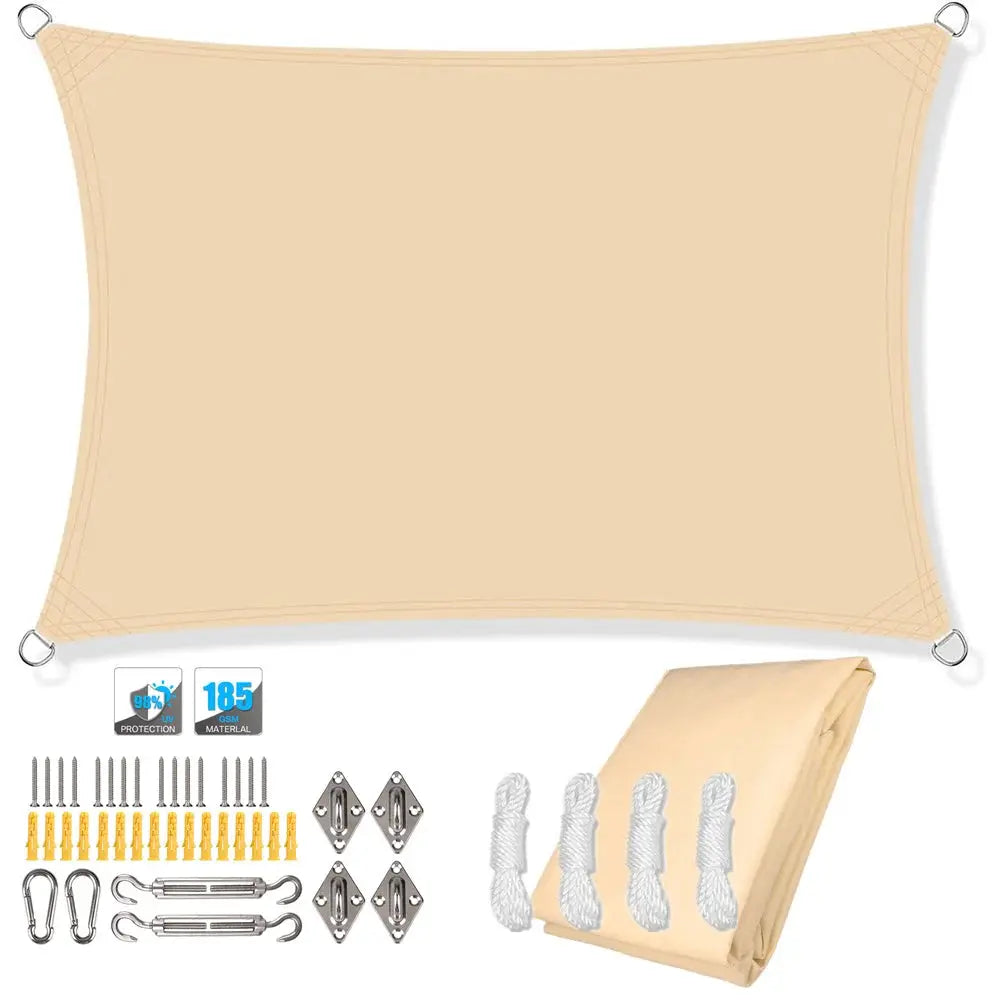 Simples Market waterproof beige rectangular sun shade sail canopy with complete mounting hardware kit