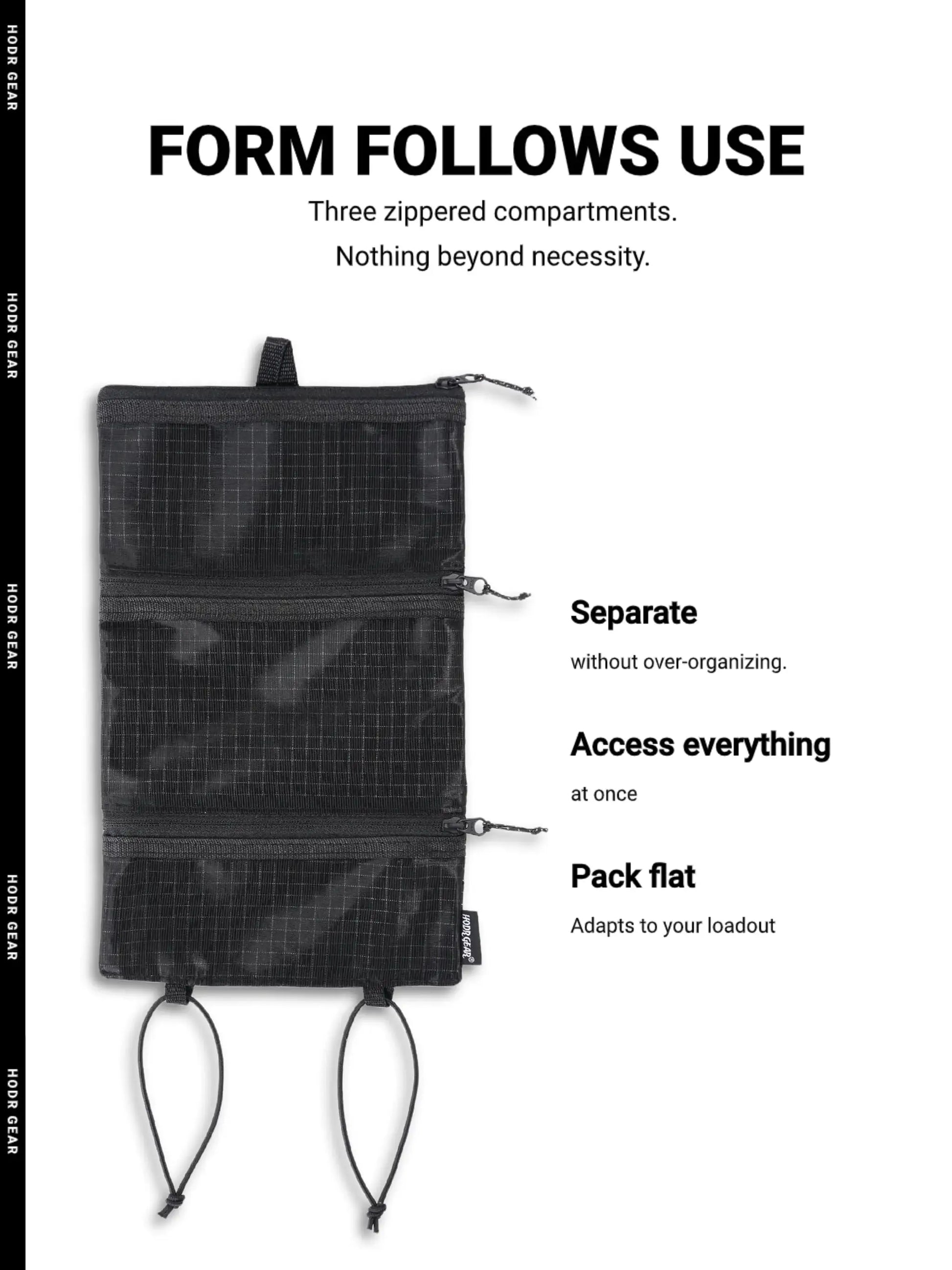 Hodr Gear ultralight toiletries organizer, black UHMWPE gridstop roll-up pouch with YKK zippers