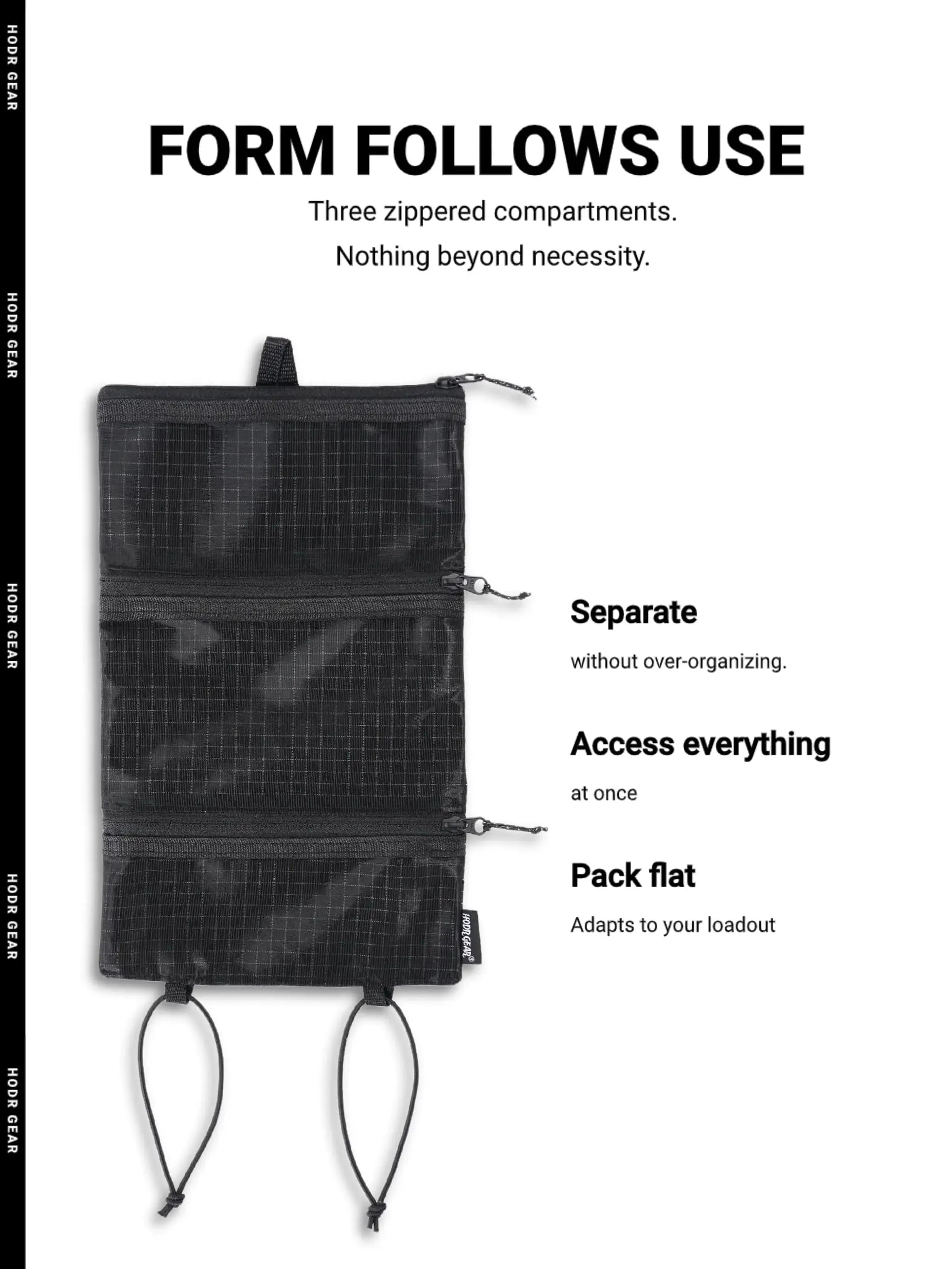 Hodr Gear ultralight toiletries organizer, black UHMWPE gridstop roll-up pouch with YKK zippers
