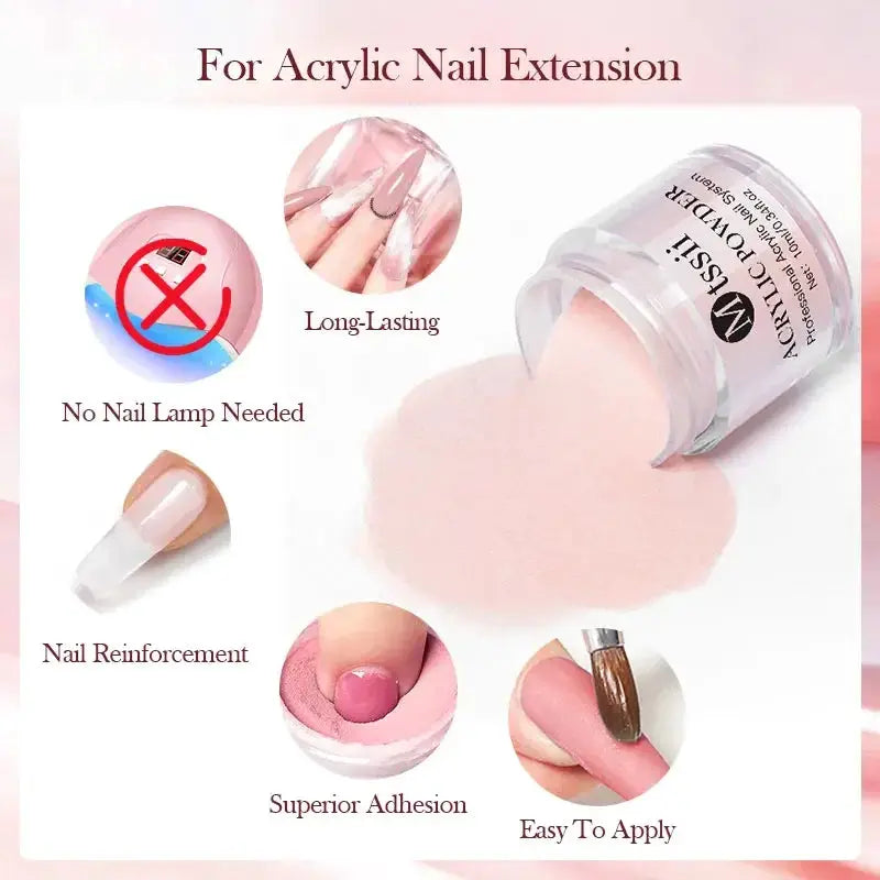 8pc MTSSII acrylic nail powder set with clear nude pink powder, monomer liquid, and brush by Simples Market
