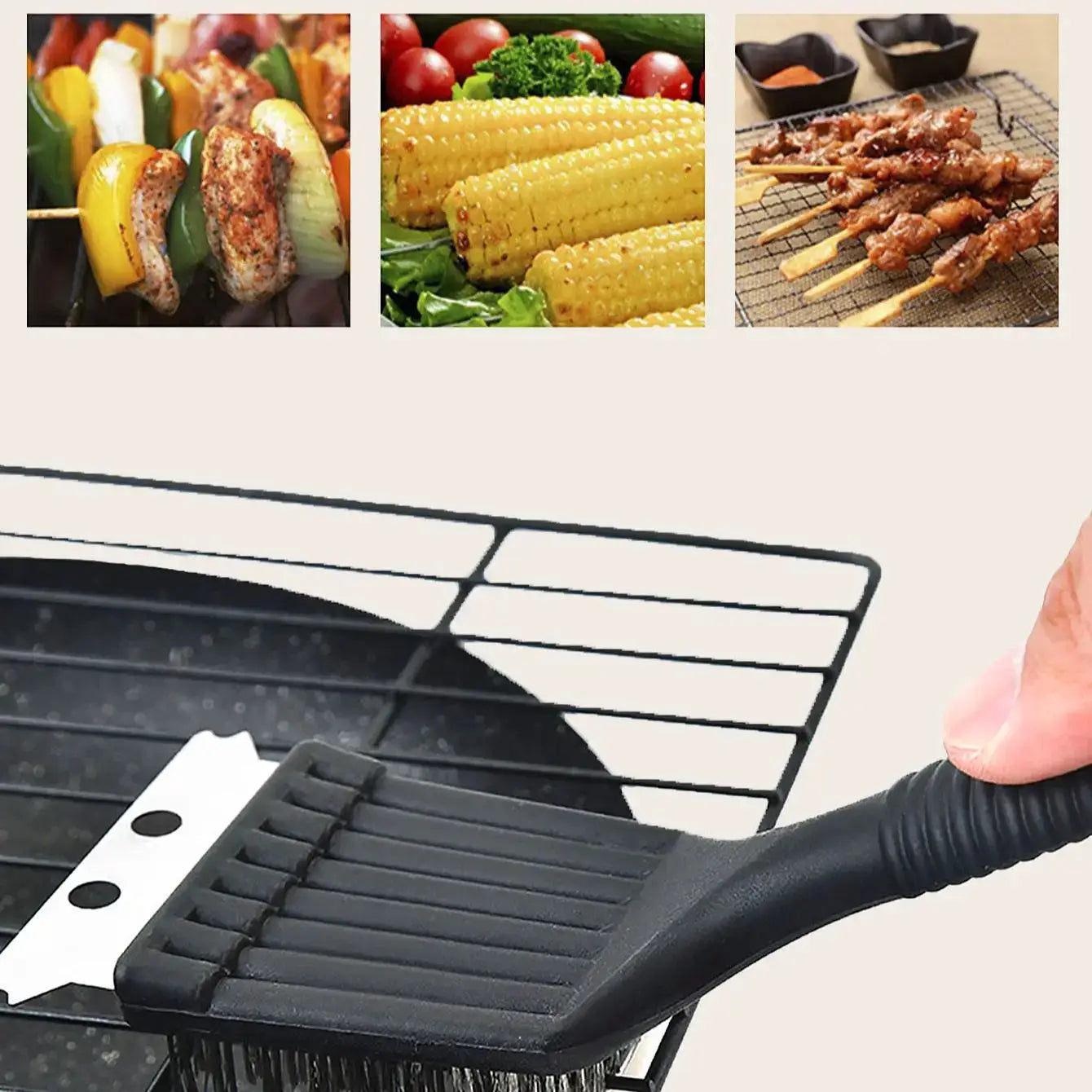 Two In One Stainless Steel Cleaning Brush With Wire Scrub And Integrated Blade For Grills Barbecue And Bakeware